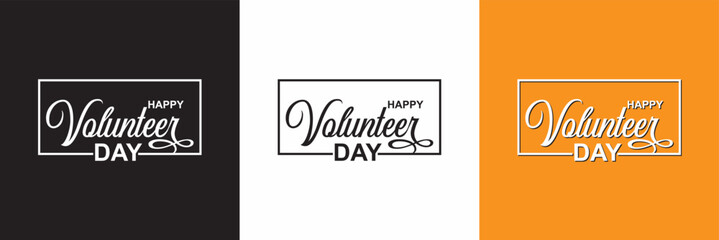 Happy Volunteer Day Banner Hand Written Lettering.  Hand drawn vector art.  isolated on white and black background. vector illustration. EPS 10
