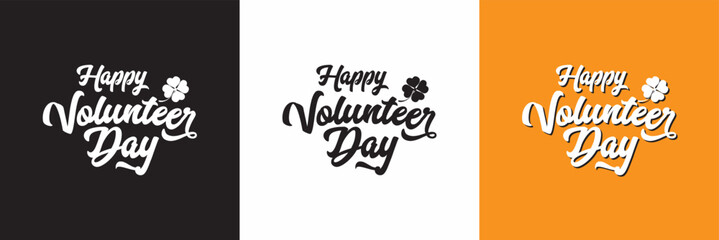 Happy Volunteer Day Banner Hand Written Lettering.  Hand drawn vector art.  isolated on white and black background. vector illustration. EPS 10