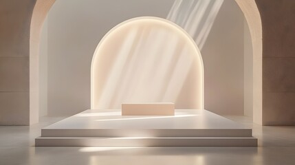 80. A sophisticated 3D showcase with soft light effects and a clear spot in the center for a product.