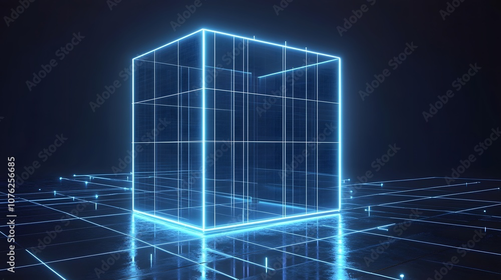 Poster 81. a high-tech 3d display with geometric grids and glowing accents, creating space for a product to
