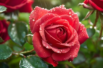  Red rose with drops of water