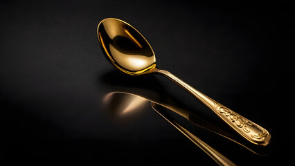 Elegant Gold Spoons Against Dark Backgrounds: Luxurious Minimalist Style generative ai