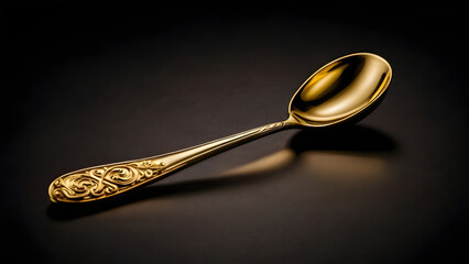 Elegant Gold Spoons Against Dark Backgrounds: Luxurious Minimalist Style generative ai