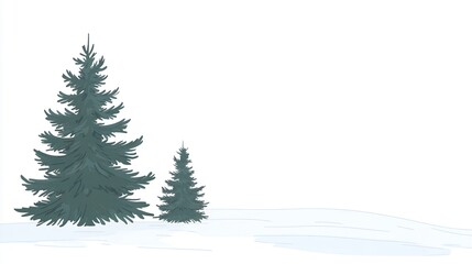Serene Winter Landscape with Snow-Covered Ground and Evergreen Trees