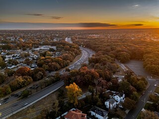 Suburban Sunset Aerial View