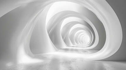 Futuristic White Tunnel with Abstract Curved Architecture
