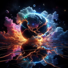  Bright and Tranquil Nature, Colorful Landscape with Neon Lights, Earth Background,  for Home Decor, YouTube Thumbnail, Design, Music Cover Art, 4K Wallpaper