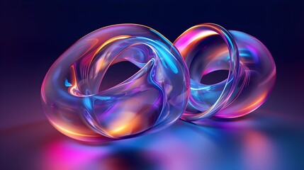  Abstract 3D Background Holographic twisted liquid 3d render glossy shape isolated on background. Generative AI