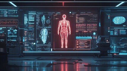 Futuristic Digital Health Center with AI Powered Wearable Devices for Preventive Care and Real Time Body Monitoring