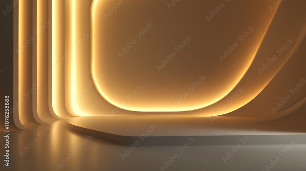 Poster 85. a 3d display with a soft gradient backdrop and glowing edges, leaving room for a product to be s