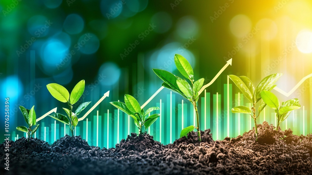 Aufkleber analyze growth trends in dividend investments with visual reports highlighting plant development and