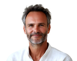 Obraz premium Young man with confident smile wearing casual white shirt, messy hair, isolated on transparent background, PNG