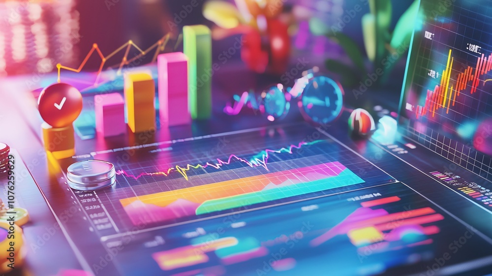 Poster analyze financial performance with a detailed report showcasing profits and growth trends through sh