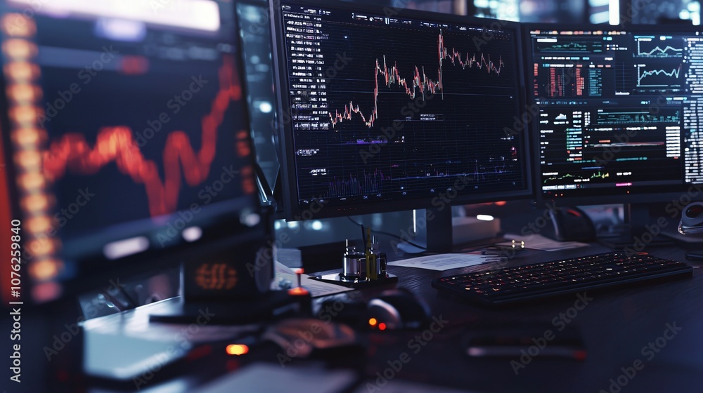 Poster business analysts utilize advanced technology to interpret complex data trends in a high-tech worksp