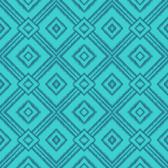 
Hand-drawn light blue lines create an ikat pattern on a seamless turquoise fabric.