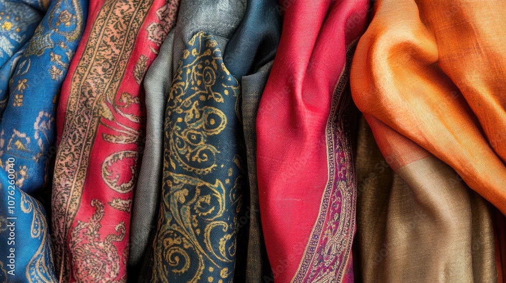 Poster elegant textiles with vibrant patterns and colors