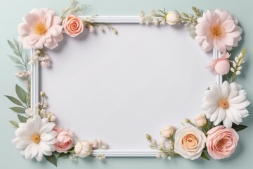 Floral frame with flowers, blue design