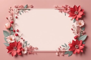 Fototapeta premium Floral frame with flowers, pink design