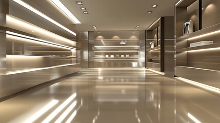 Obraz premium 88. A polished 3D display with smooth, reflective surfaces and dramatic lighting, leaving space for a product.
