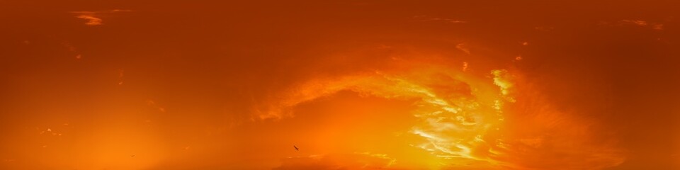 360 panorama of glowing sunset sky with bright pink Cirrus clouds. HDR 360 seamless spherical...