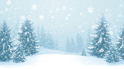 Obraz premium Snowy Forest with Pine Trees and Falling Snowflakes