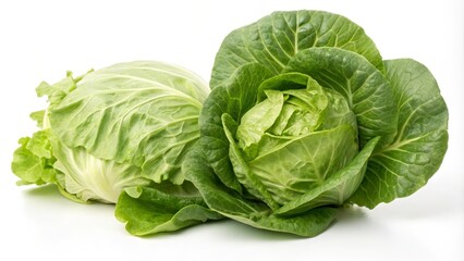 Fototapeta premium Fresh Green Butterhead Lettuce Cabbage Isolated on White Background for Culinary and Health-Focused Imagery, Ideal for Stock Photos, Food Blogs, and Nutritional Content