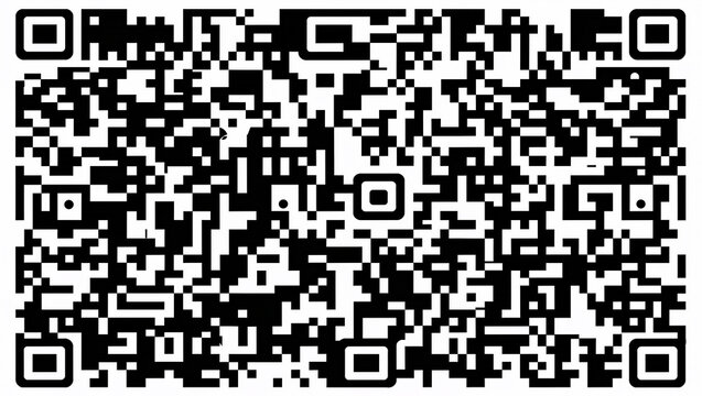 Intricate black and white QR code with a modern pixel layout