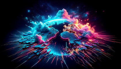  Bright and Tranquil Nature, Colorful Landscape with Neon Lights, Earth Background,  for Home Decor, YouTube Thumbnail, Design, Music Cover Art, 4K Wallpaper