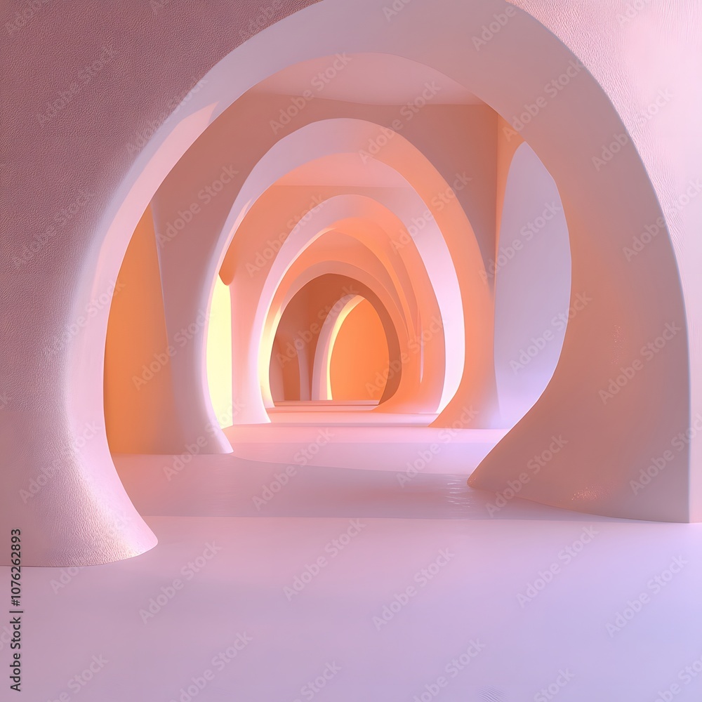 Poster 64. a minimalistic 3d environment with soft colors, curved edges, and ample space in the center for 