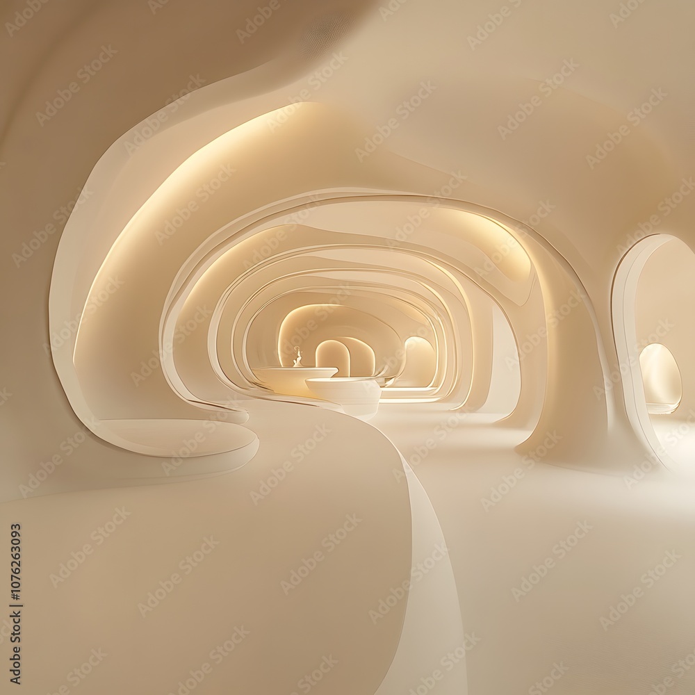 Poster 64. a minimalistic 3d environment with soft colors, curved edges, and ample space in the center for 