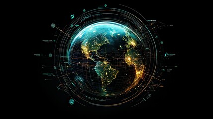 Fototapeta premium Futuristic hologram of Earth with data points lighting up across continents, illustrating AI-driven search.