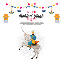 illustration of guru gobind singh jayanti riding a white horse