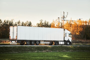 Industrial truck on road in countryside