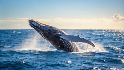 Majestic Whale Breaching in a Serene Ocean Setting