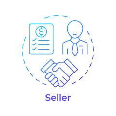 Fototapeta premium Seller blue gradient concept icon. Factoring party. Business client. Financial deal. Sales agreement. Round shape line illustration. Abstract idea. Graphic design. Easy to use in article