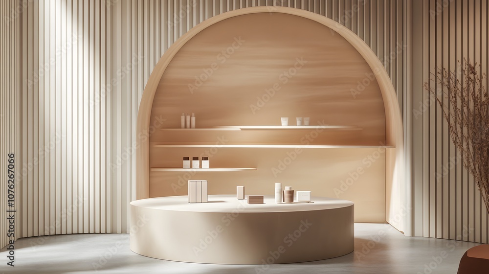 Poster 70. a sophisticated 3d display with clean lines, soft shadows, and ample space for a product in the 
