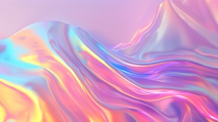 Abstract fluid iridescent holographic curved wave in motion colorful gradient design on black background