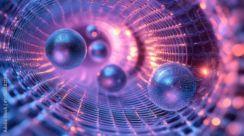 Poster 3d wallpaper with glowing spheres and intersecting lines, creating a dynamic, high-tech aesthetic