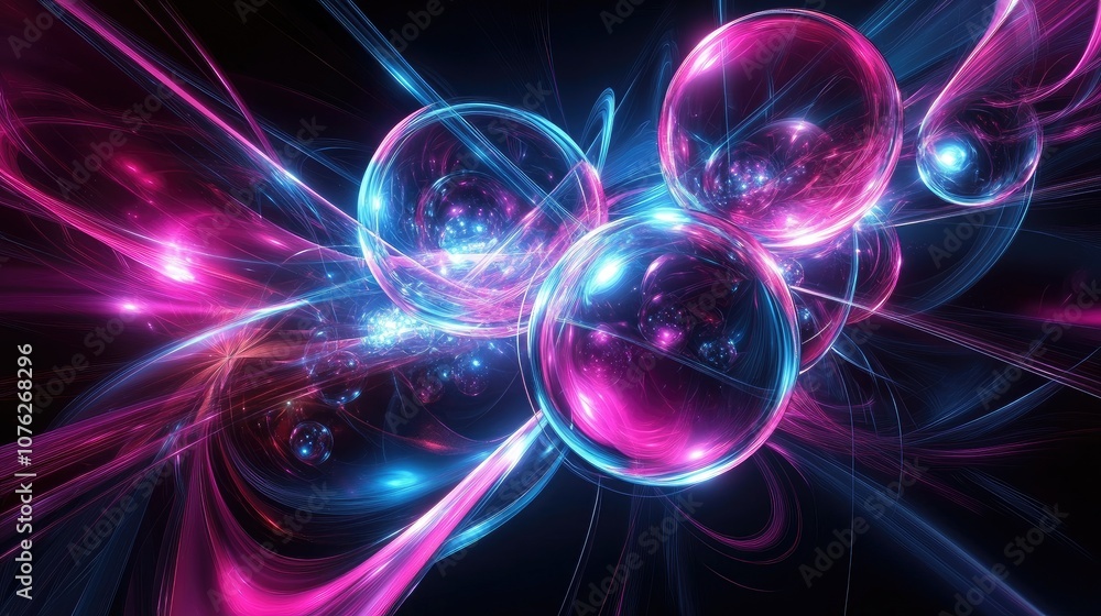 Poster 3d wallpaper with glowing spheres and intersecting lines, creating a dynamic, high-tech aesthetic