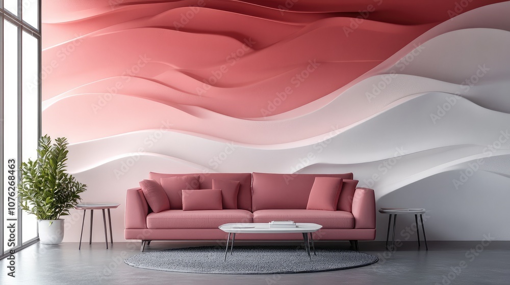 Poster 3d wallpaper with undulating lines and gradient shades that create a calming, fluid motion