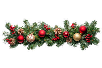 Christmas pine branch tree border with ornament ball and berry for decorate or banner isolated on background.