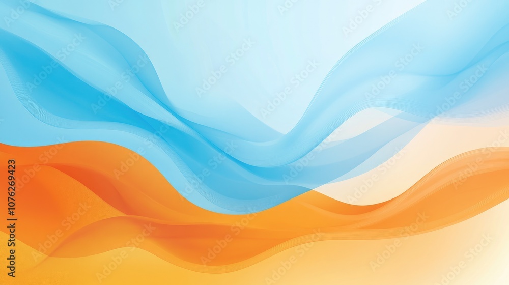 Poster abstract wavy lines in soft blue and orange tones create a tranquil and modern background for creati