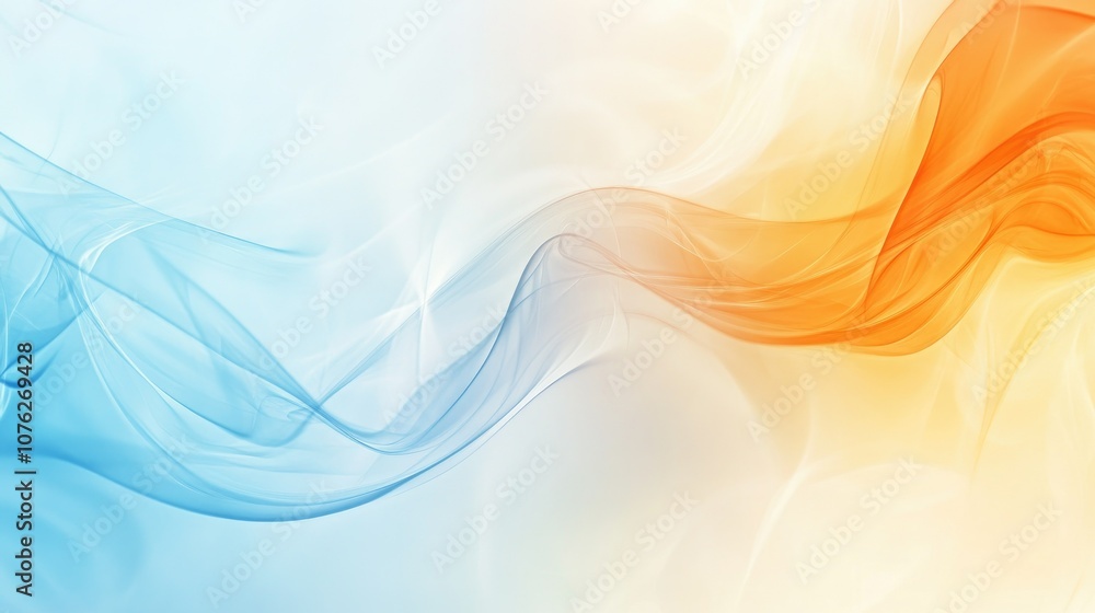 Poster ethereal flowing smoke in gradients of soft blue and warm orange creating a dreamy and abstract back