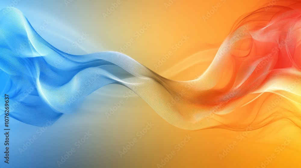 Poster abstract flowing waves of blue and orange light creating a dynamic and vibrant background for creati