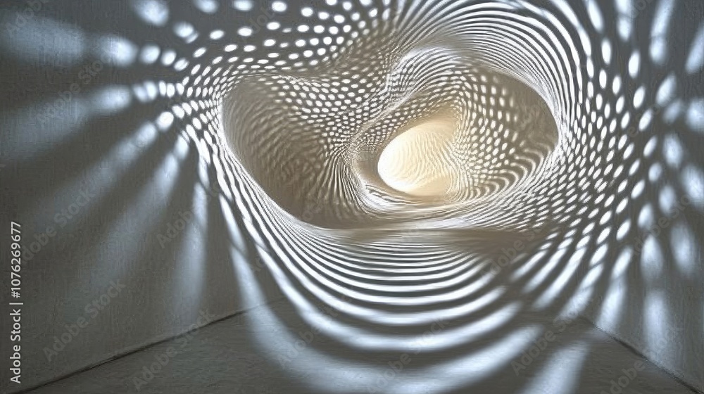 Poster a 3d wallpaper design with a spiraling, dynamic pattern of light and shadows creating a mesmerizing 