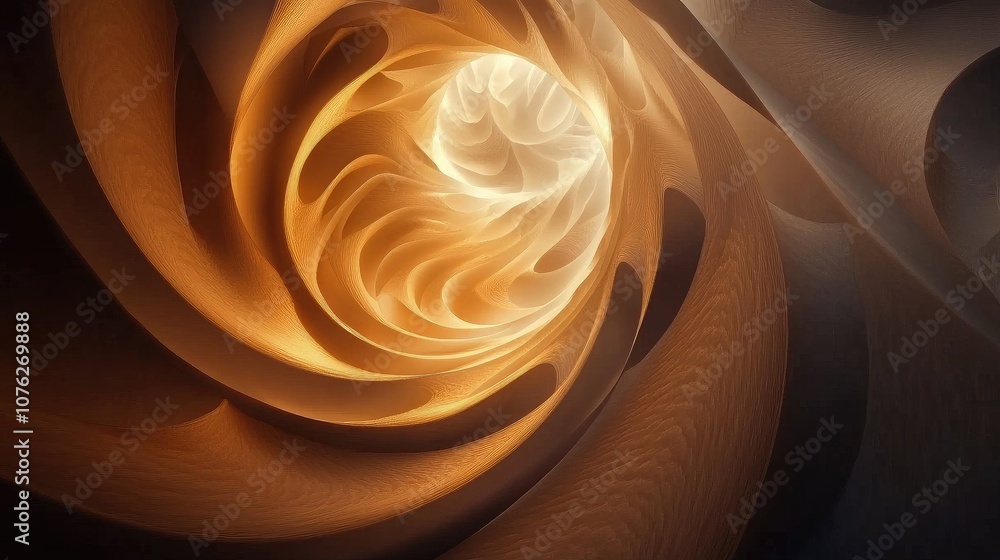 Poster a 3d wallpaper design with a spiraling, dynamic pattern of light and shadows creating a mesmerizing 