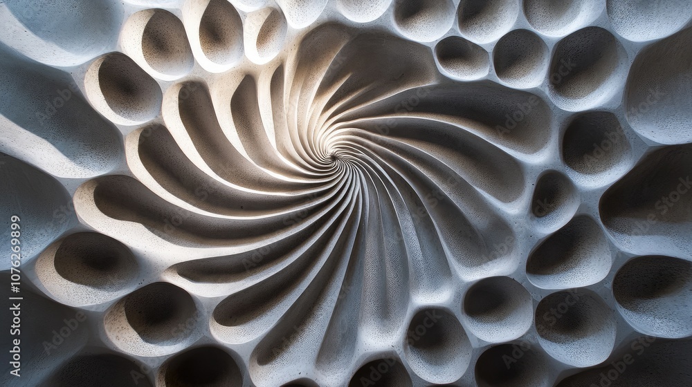 Poster a 3d wallpaper design with a spiraling, dynamic pattern of light and shadows creating a mesmerizing 