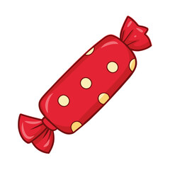 Vector Cartoon Illustration Candy in Red Dotted Package