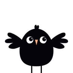 Bird icon. Cute black color birds collection. Pink beak. Kawaii cartoon funny baby character. Sticker decoration print. Happy Halloween. Childish style. Flat design. White background. Isolated. Vector