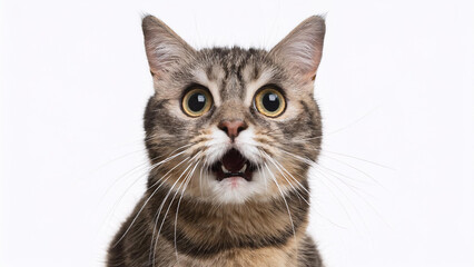 Fototapeta premium Angry and surprised cat isolated on transparent png background with a funny and excited expression.